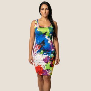 NWT Abstract Paint Splatter Bodycon Midi Dress